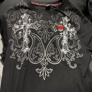 Ed Hardy Black and Gray Cross Graphic Tee